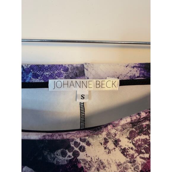 Johanne Beck Purple Blue Orchid Print Stretch Pencil Mini Skirt Size S Made USA - Picture 4 of 5